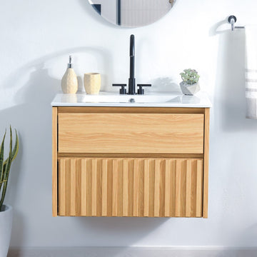 Sherwin Slat Modern Coastal 2-Drawer Wall Mounted Bath Vanity Cabinet Only (Sink Basin Not Included)